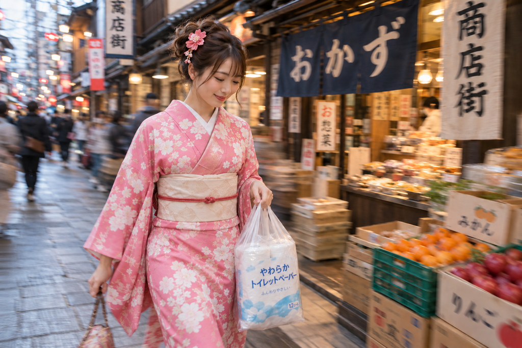 粉色和风·商店街的温柔邂逅/gpt生图