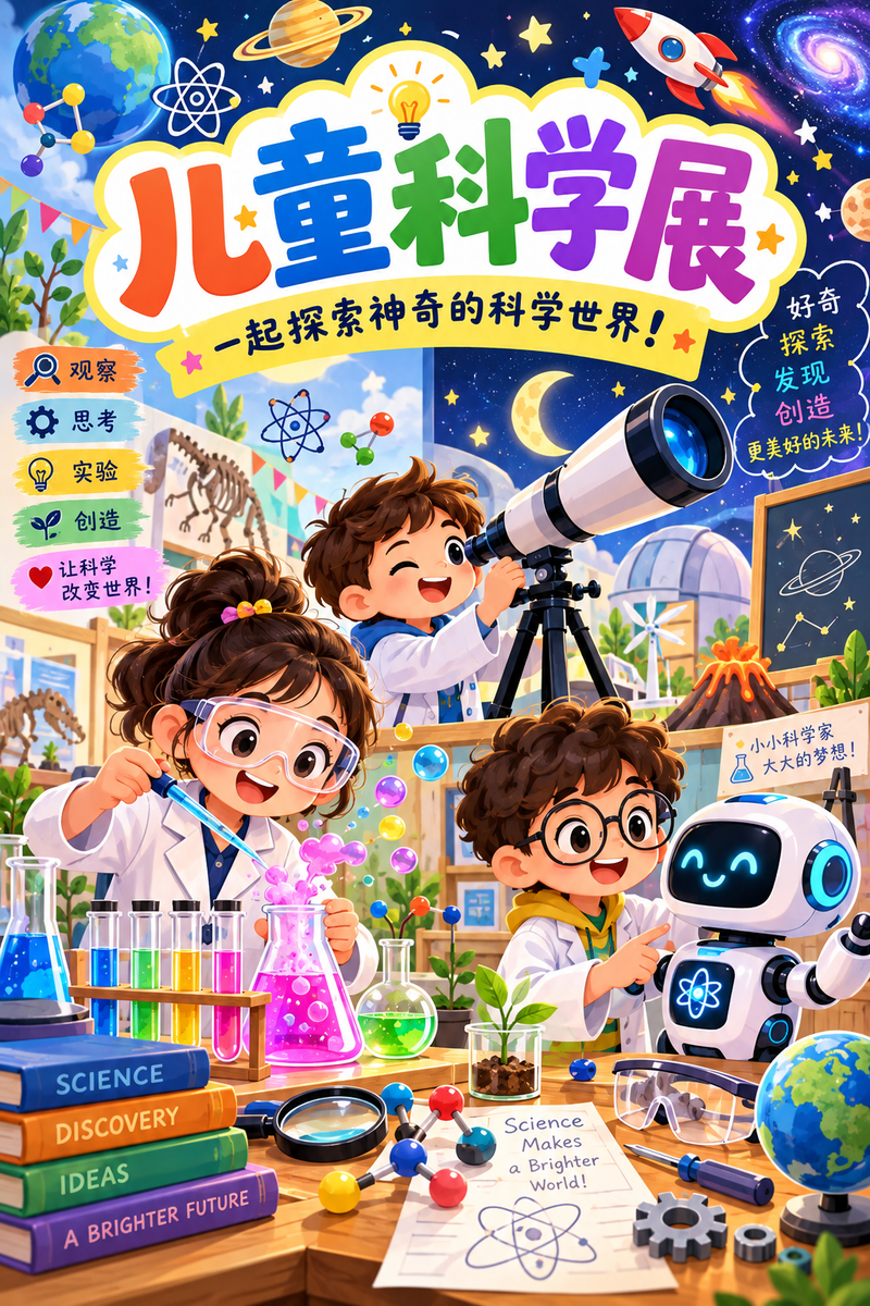 趣味科普儿童科学探索主题海报/gpt生图