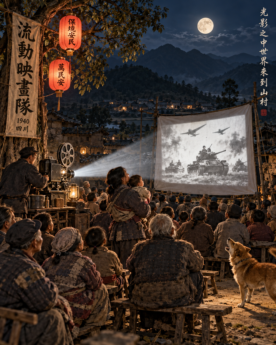 月下光影·山村放映夜/gpt生图